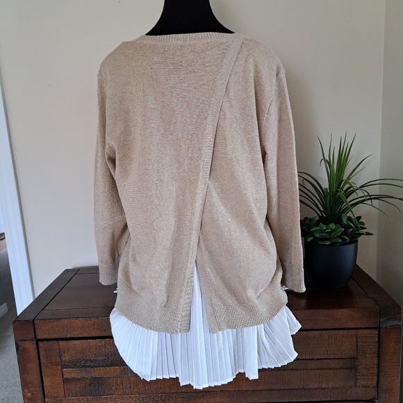 Calvin Klein Sweater 3/4 Sleeve Gold Metallic Size Large Cream Layered Blouse - Picture 4 of 14
